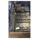 Pallet of Stackable Black Plastic Crates and Totes