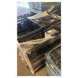 Bulk Lot of Stackable Black Plastic Crates on Pallet