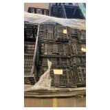 Bulk Lot of Stackable Black Plastic Crates on Pallet