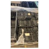 Bulk Lot of Stackable Black Plastic Crates on Pallet