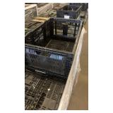 Bulk Lot of Stackable Black Plastic Crates on Pallet