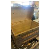 Antique Steamer Trunk with Wood Slats and Embossed Metal