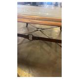 Square Glass Top Coffee Table with Wood Frame and Metal Legs