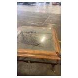 Square Glass Top Coffee Table with Wood Frame and Metal Legs