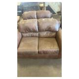 Brown Leather Loveseat Sofa with Cushioned Back