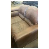 Brown Leather Loveseat Sofa with Cushioned Back