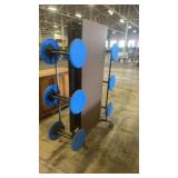 Folding Cafeteria Table with Blue Attached Stools on Casters