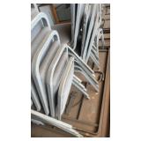 Stack of 8 Metal Frame Upholstered Chairs and 2 Folding Tables