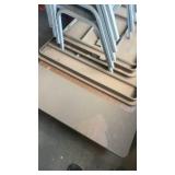 Stack of 8 Metal Frame Upholstered Chairs and 2 Folding Tables