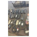 Lot of 8 Two-Way Radios with Chargers, Accessories, and Assorted Bibles