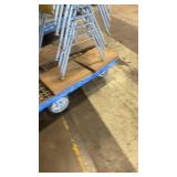 Lot of Stacking Yellow Plastic Chairs with Metal Legs on Rolling Cart
