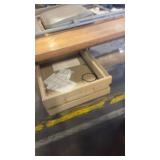 Industrial Workbench with Metal Drawer and Assorted Chair Parts