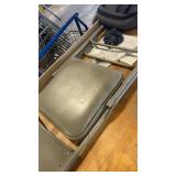 Industrial Workbench with Metal Drawer and Assorted Chair Parts