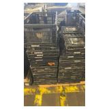 Pallet of Stackable Black Plastic Crates and Totes