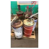 Group of Industrial Grease Barrels with Pump Dispensers