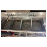 Commercial Stainless Steel 4-Compartment Sink with Faucets and Backsplash