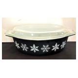 Vintage Pyrex Black Snowflake Covered Casserole Dish