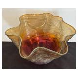 Hand-Blown Art Glass Vase Signed by Artist, 6.5 Inches Tall