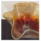 Hand-Blown Art Glass Vase Signed by Artist, 6.5 Inches Tall