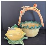Foreside Basket Bowl and Bordallo Pinheiro Sugar Dish