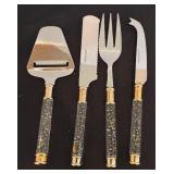 Golden Speckled Lucite Handled Serving Utensils and Spreaders