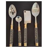 Golden Speckled Lucite Handled Serving Utensils and Spreaders