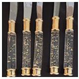 Golden Speckled Lucite Handled Serving Utensils and Spreaders