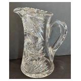 Vintage American Brilliant Cut Glass Pitcher with Five Lowball Glasses