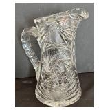 Vintage American Brilliant Cut Glass Pitcher with Five Lowball Glasses