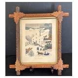 "Church Christmas Tree" Print by Grandma Moses in Antique Frame
