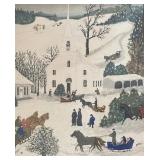 "Church Christmas Tree" Print by Grandma Moses in Antique Frame