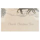 "Church Christmas Tree" Print by Grandma Moses in Antique Frame