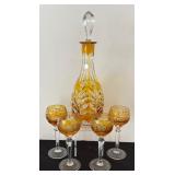 Vintage Nachtmann Traube Cut to Clear Crystal Decanter Set with Coordinating Sherry Glasses