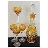Vintage Nachtmann Traube Cut to Clear Crystal Decanter Set with Coordinating Sherry Glasses