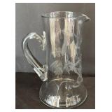 Vintage Etched Glass Pitcher Featuring Floral Pattern
