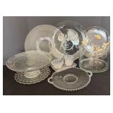 Assorted Vintage Crystal and Clear Glass Platters, Pedestal Plate, Sugar/Creamer Serving Set, Bowl and More!