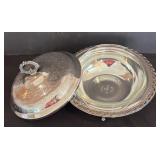 Vintage Silver Plated Serving Platter with Covered Casserole Dish