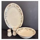 Holly Berry Holiday Christmas Platter, Bowl and Salt / Pepper Shakers