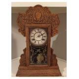Antique New Haven Mantle Clock with Ornate Carving