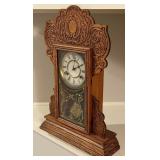 Antique New Haven Mantle Clock with Ornate Carving