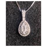 Sterling Silver 1/10 ct tw Diamond Pear Cluster Halo Drop Pendant Necklace Sterling Silver 1/10 ct tw Diamond Pear Cluster Halo Drop Pendant Necklace