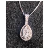 Sterling Silver 1/10 ct tw Diamond Pear Cluster Halo Drop Pendant Necklace Sterling Silver 1/10 ct tw Diamond Pear Cluster Halo Drop Pendant Necklace