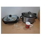 Assorted Kitchenware - Electric Griddle, Crockpot and Glasses