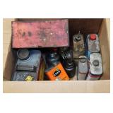 Assorted Oil and Gas Cans and Vintage Road Warning Set