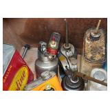 Assorted Oil and Gas Cans and Vintage Road Warning Set