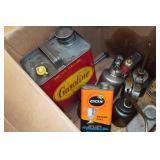 Assorted Oil and Gas Cans and Vintage Road Warning Set