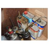 Assorted Oil and Gas Cans and Vintage Road Warning Set