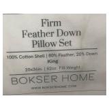 Bokser Home Firm Feather Down King Pillow Set, 20x36in, 80% Feather 20% Down