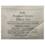 Bokser Home Soft Feather Down Pillow Set Standard/Queen 20x28in
