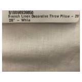 Bokser Home French Linen Decorative Throw Pillow 20x20 Inch White